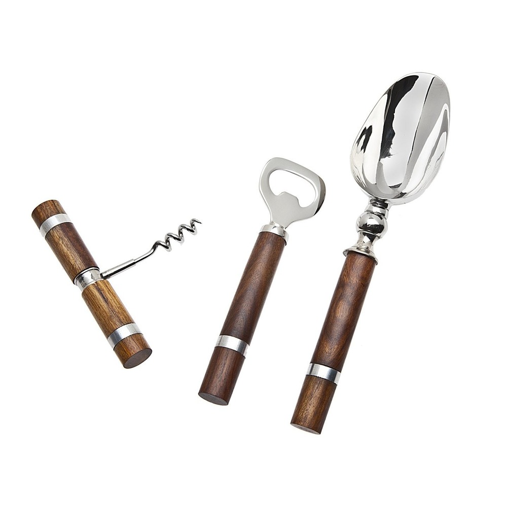 Godinger 3-Piece Bar Tool Set with Wood Handle, NEW Barware Collection